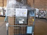 a large metal cart with a bunch of boxes in it