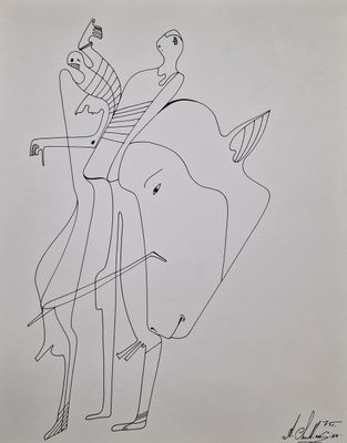 a drawing of a man riding on the back of a horse