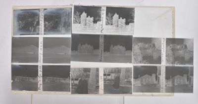 several black and white photographs of a building and a street