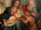 an image of a painting of a family with a dog and a cat