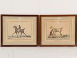 deux reproductions encadrées représentant un homme à cheval et une femme à cheval