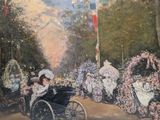 a painting of a horse drawn carriage with people in it