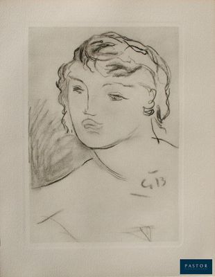 drawing of a woman ' s face in a black and white picture