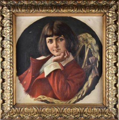 portrait d'une jeune fille vêtue d'un manteau rouge, tenant un livre