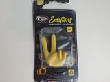 a yellow glove that is in a package on a table