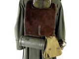 uniform of a soldier with a backpack on a mannequin stand