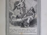an old book with a picture of an angel and a woman sitting on a cloud