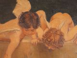 a painting of two naked women laying on the ground