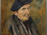 portrait d'un vieil homme portant un béret, huile sur toile, signée et datée