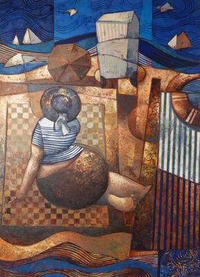 une peinture représentant une femme assise sur un lit