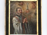 an old painting of a man holding a candle in his hand