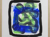 une peinture abstraite représentant un carré aux couleurs bleues et vertes