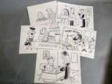 plusieurs dessins représentant des personnes dans une cuisine avec un réfrigérateur
