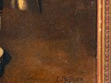 an oil painting of a man with a hat and a cane