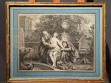 une vieille photo représentant un tableau où l'on voit une femme avec un enfant