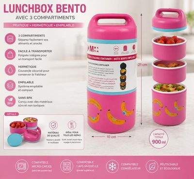 lunchbox bento avec compartimes 3 en 1