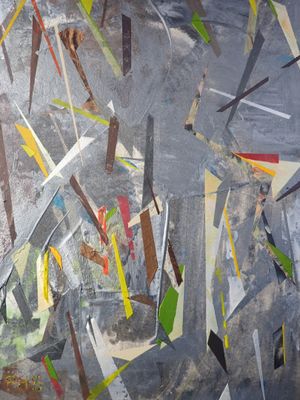 une peinture représentant un tas de couteaux accrochés au mur