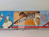 a cardboard box with a picture of a baseball player on it
