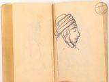 drawing of a woman ' s head with a turban on her head