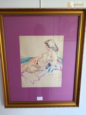 Ludovic Klimek (1912-1992), femme nue allongée, aquarelle si…