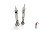 two glass candles that have different colored candles inside of them