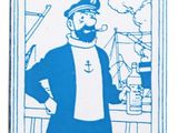 a blue and white picture of a man in a sailor ' s outfit