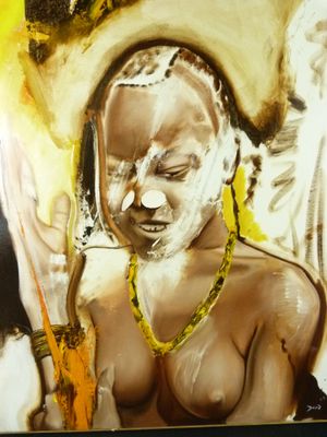 un tableau représentant une femme tenant un couteau à la main