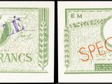 two pictures of a green and white one dollar bill with a red stamp on it
