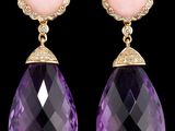 une paire de boucles d'oreilles en améthorate, quartz rose et diamants