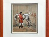 peinture représentant un homme menant un cheval, réalisée à la plume et à l'encre