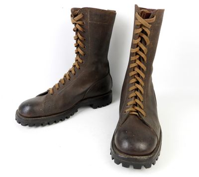 bottes vintage en cuir marron à lacets et semelles en caoutchouc