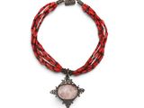 a red and black necklace with a cross pendant
