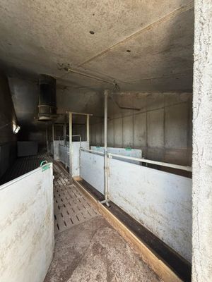 several stalls in a building that are empty of people