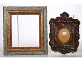 pair of antique wooden picture frames with gold and green paint