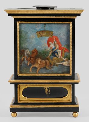 Seltene Barock-Nachtlichtuhr Holz, schwarz lackiert und teil…