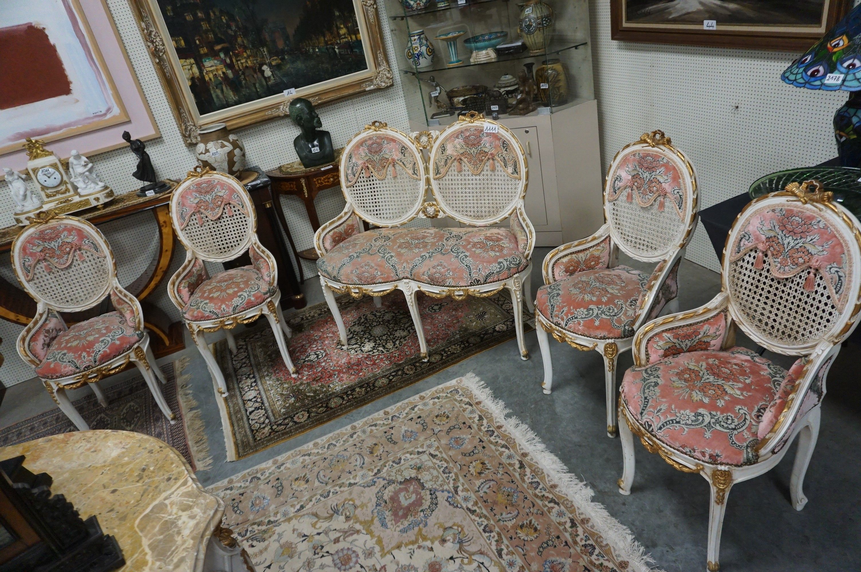 Élégant ensemble de salon polychrome de style Louis XVI – re…