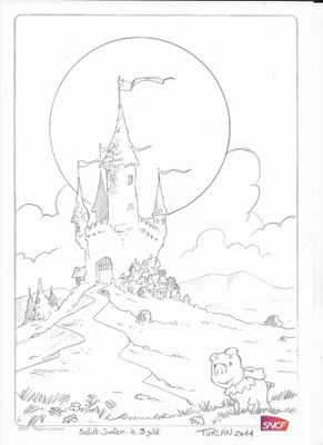 Patrick Turlan - "Le château fort" - Dessin original sur feu…