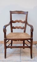 Fauteuil à crosse en bois naturel dossier barrette et assise…