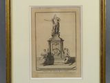 un vieux dessin représentant la statue d'un homme sur un socle