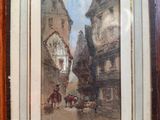 tableau représentant une scène de rue avec une calèche au premier plan et des bâtiments en arrière-plan