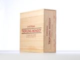 a wooden box with a logo on it on a table