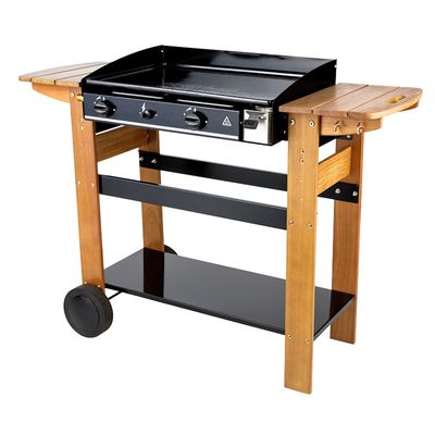 an image of a grill on a table with wheels