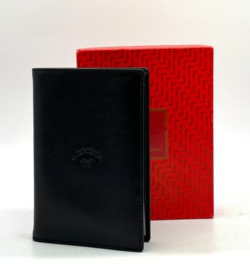 LANCEL. Porte-feuille en box noir gauffré de la marque.