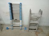two ladders sitting next to each other in a room