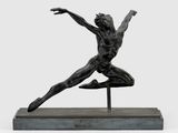 statue of a male dancer on a marble base on a white background