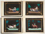 four framed pictures of a man on a horse drawn carriage