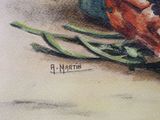 a watercolor painting of a lobster on the beach