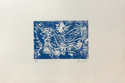 an image of a blue and white drawing on a white paper