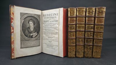 an open book with a picture of a woman sitting in front of a row of books