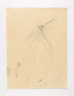 un dessin représentant un chat et un mouton dans un champ